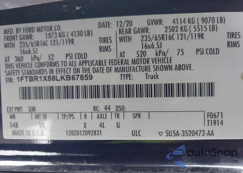 2020 Ford Transit-250 from USA, damaged, VIN 1FTBR1X88LKB67859